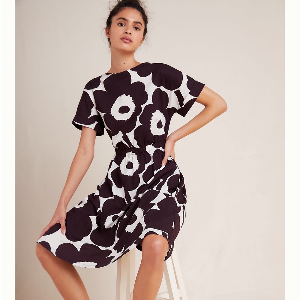 Marimekko Piiri Burgundy Midi Dress NWT Size XS